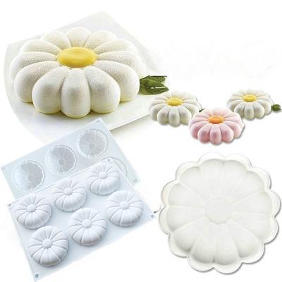 6-Kavitäten Sonnenblumen- & Chrysanthemen-Silikonform - Französischer Mousse-Kuchen Schokolade Kerze Backwerkzeug