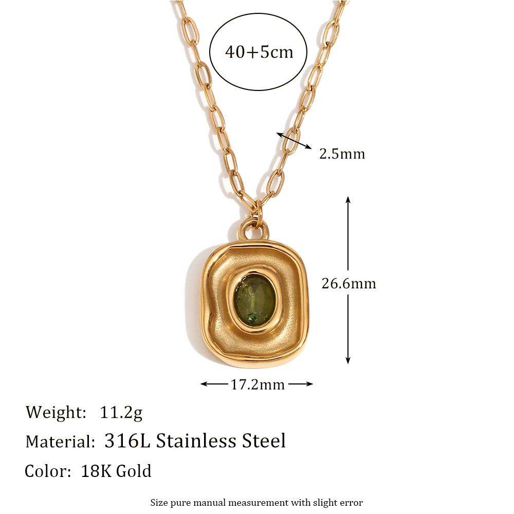 

MamacitaSlay Retro Irregular Pendant Round Green Zircon Paper Clip Chain Women s Necklace Trendy Women s Stainless Steel Jewelry 40cm золотой