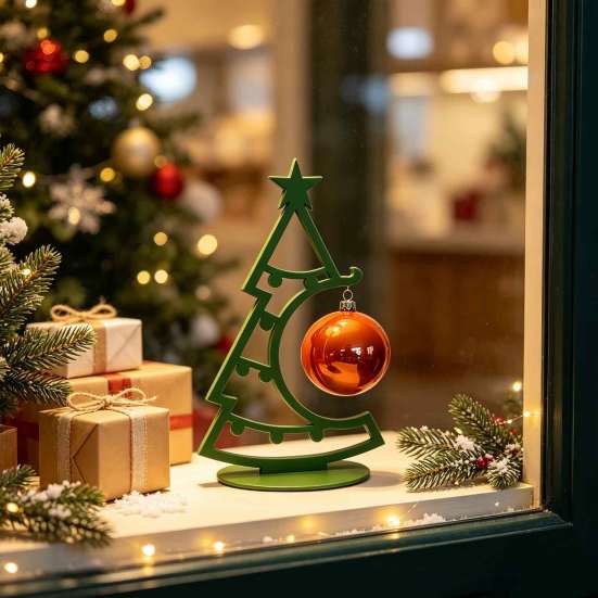 Small Entrance Holiday Displays 3D Printed Christmas Tree Desktop Ornament, Decorative Hollow Figurine with DIY Table Decor Stable Base for