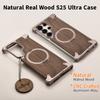 Eary Wood Phone Case for Samsung Galaxy S25 S24 Ultra Magnetic Stand 360° Rotate for Magsafe Bumper Frameless Protective Cover
