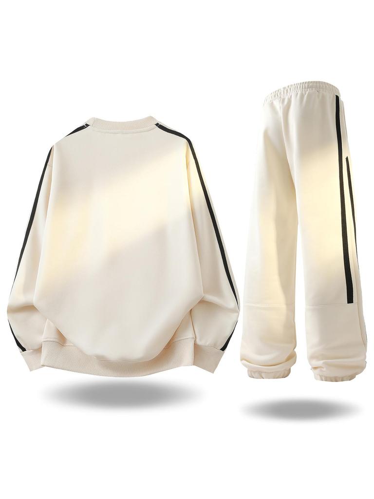 Men's Trendy Loose Fit Autumn Sweatshirt & Pants Two-Piece Set - Casual Long Sleeve Matching Outfit