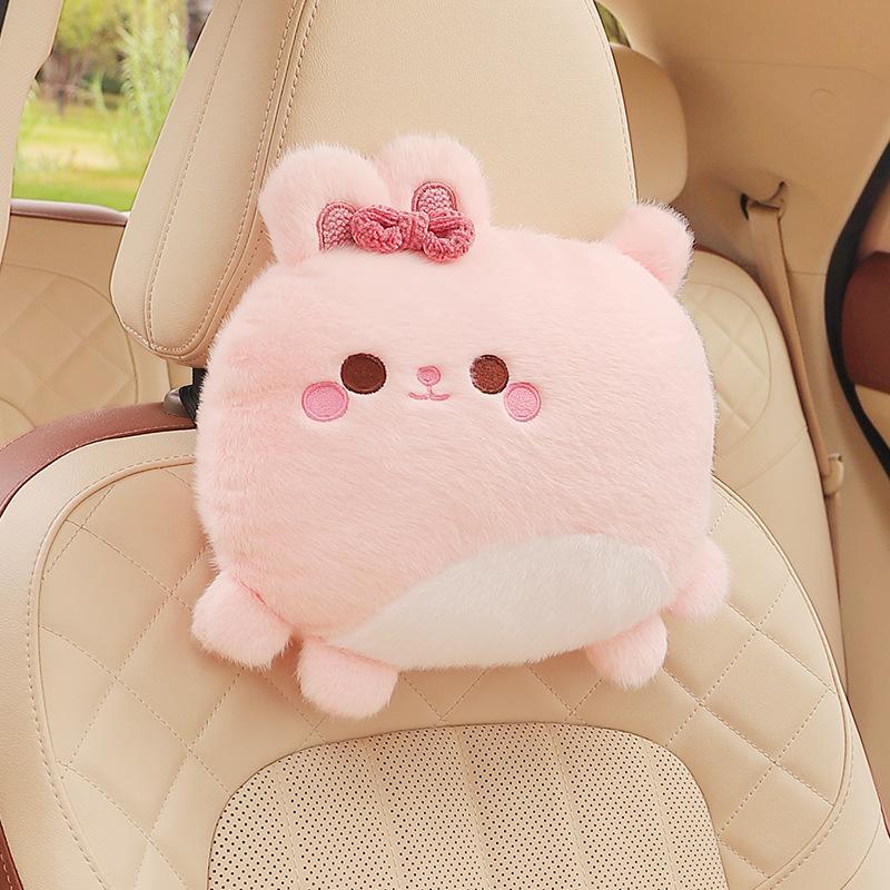 

Car Neck Pillow Cute Plush Cartoon Bowknot Bear Travel Rest Cushion Headrest Lumbar Support Pillow Car Interior Accessories