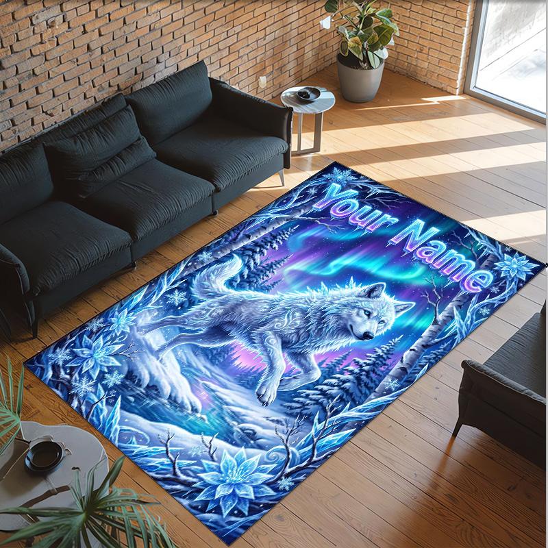 Fox Theme Crystal Velvet Floor Rug Personalized Custom Name Text Warm Carpet Home Decoration