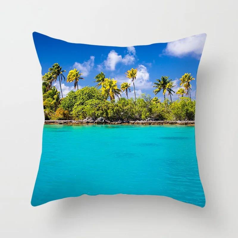 

Чехол для подушки для гостиной, дивана, автомобиля, роскошное украшение для дома, чехол для подушки с изображением заката, пляжа, пейзажа, чехол для подушки 40x40cm