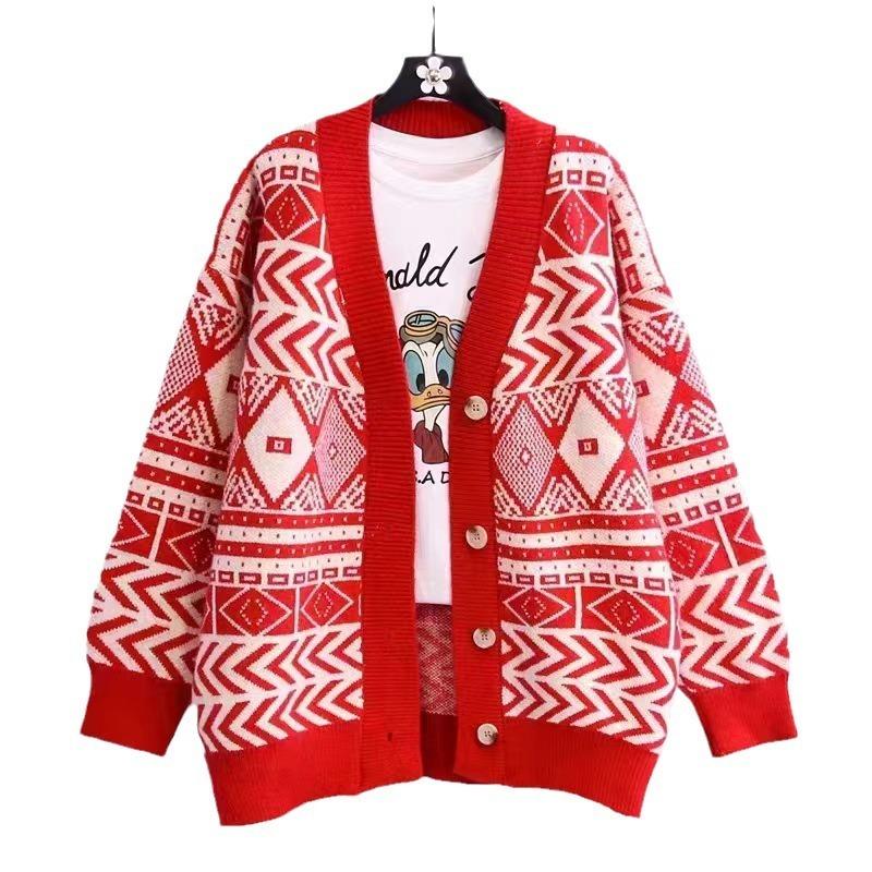 Autumn New Top Knitted Jacket V-neck Sweater Women's Loose Lazy Style Versatile Sweater Cardigan