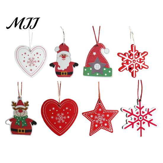 Heart Star Shaped Pendants Christmas Tree Wooden Pendant, Vintage Cartoon Ornament with Lanyards, Family Party Decors Lightweight Pendant for Holiday