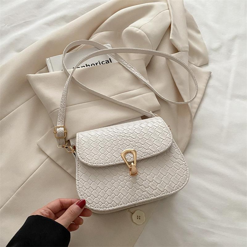 Foreign style woven pattern women's bag 2025 summer simple small square bag fashionable solid color retro lock single shoulder messenger bag