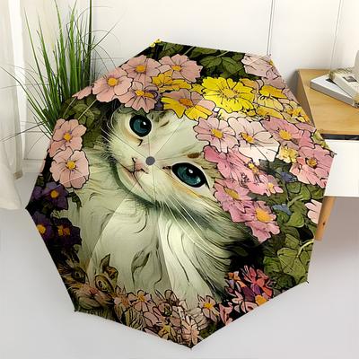 1pc Flower Garden Cat, Automatic Opening/Closing Umbrella with Foldable Design, Iron Frame, Outdoor Use, Festival Gift, Suitable for Fans, Travel, Dai