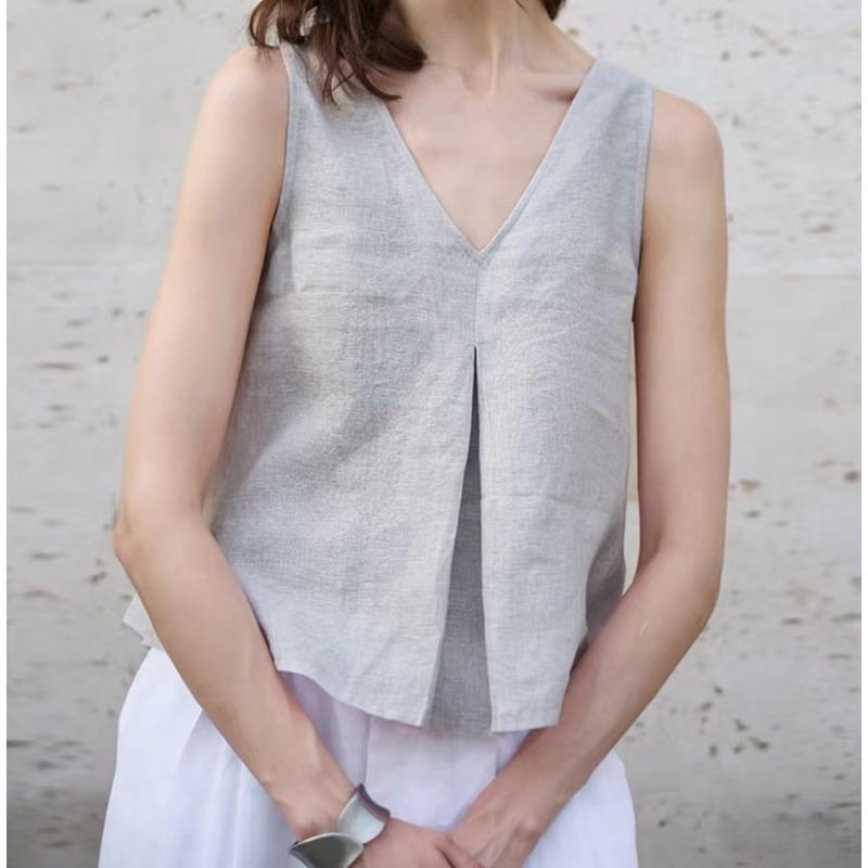 QICED Women's Fashion Casual Solid Color Print Sleeveless V-Neck Blouses & Shirts
