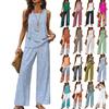 Completo Estivo da Donna a Due Pezzi Largo Senza Maniche Canotta a Doppio Strato, Pantaloni Casual Set Vacanza