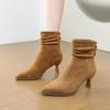 Autumn Winter Pointed Toe Pleated Slim Women Ankle Boots Sexy High Heel Stripper Party Short Booties  De Mujes