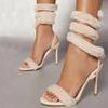 Fashion Luxury Furry Fur Decoration Serpentine Winding High Heel Sandals for Womens Sexy Peep Toe Ankle Strap Party Wedding Shoe