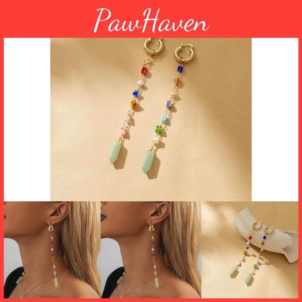 Geometric Natural Exquisite Stone Earrings With Trendy Chain Elements For Fashionforward Women