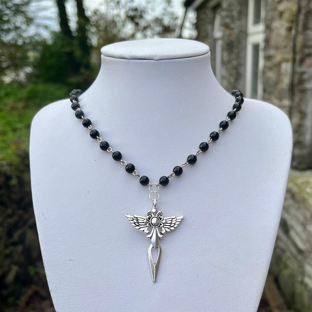 Gothic Black Rose Sword Necklace - Punk Vintage Cross Pendant Necklace - Factory Direct Wholesale Jewelry