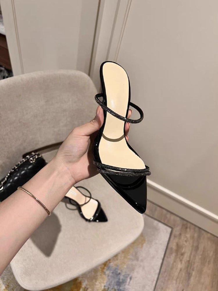 Slippers Women's Summer Outer Wear Fashion 2025 High Heels Stiletto Pointed Rhinestone One-word Drag Internet Celebrity Senior Sense