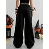 Women's Y2K Decorative Running Pants - Wide Legs, High Waist Shining Design, Black Street Style Casual Theme Event