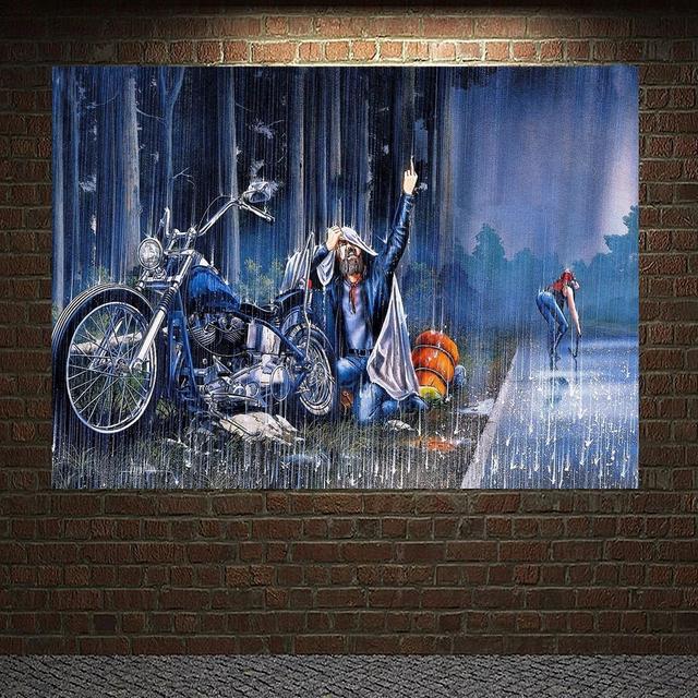 Motorcyclists, American Sexy Girl, Canvas, Painting, Poster and Prints, Wall Art Pictures for the Living Room, Home Decoration, Cuadros