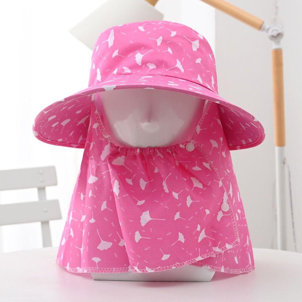 Printing Mesh Tea Picking Hat Face Mask Wide Brim Sun Hat Casual Sunshade Shawl Cap  Hiking