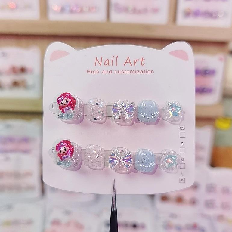 Handmade Children s Cartoon Elsa Mermaid Wearable Nails (Ages 3-12) - Safe and Cute