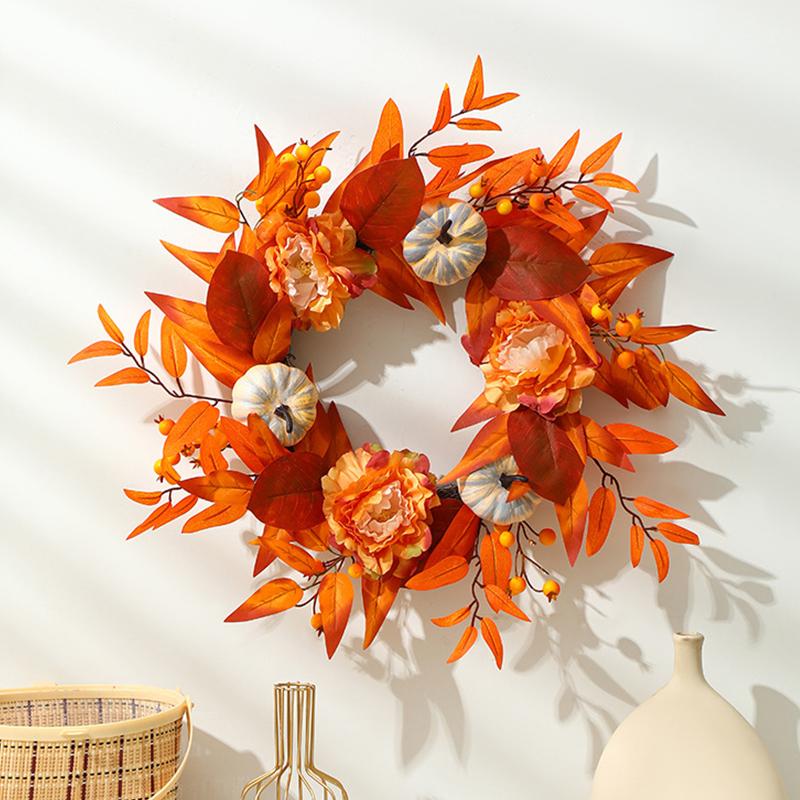 Handmade Maple Leaves Pumpkins Wreath Diy Decoration For Thanksgiving Halloween Front Door Wall Hanging Autumn Harvest Wreath