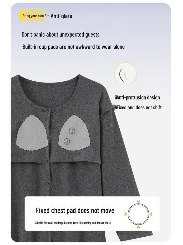 Women's Cute Cartoon Pajama Set with Chest Pads - Long Sleeve, Long Pants for Spring & Autumn, Wear Indoors or Out