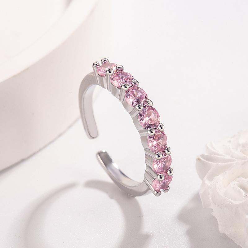 

925 Sterling Silver Jewelry 18K Gold Plated Pink Crystal Finger Rings for Women Wedding Party Jewelry For Girls Friend Gift resizable