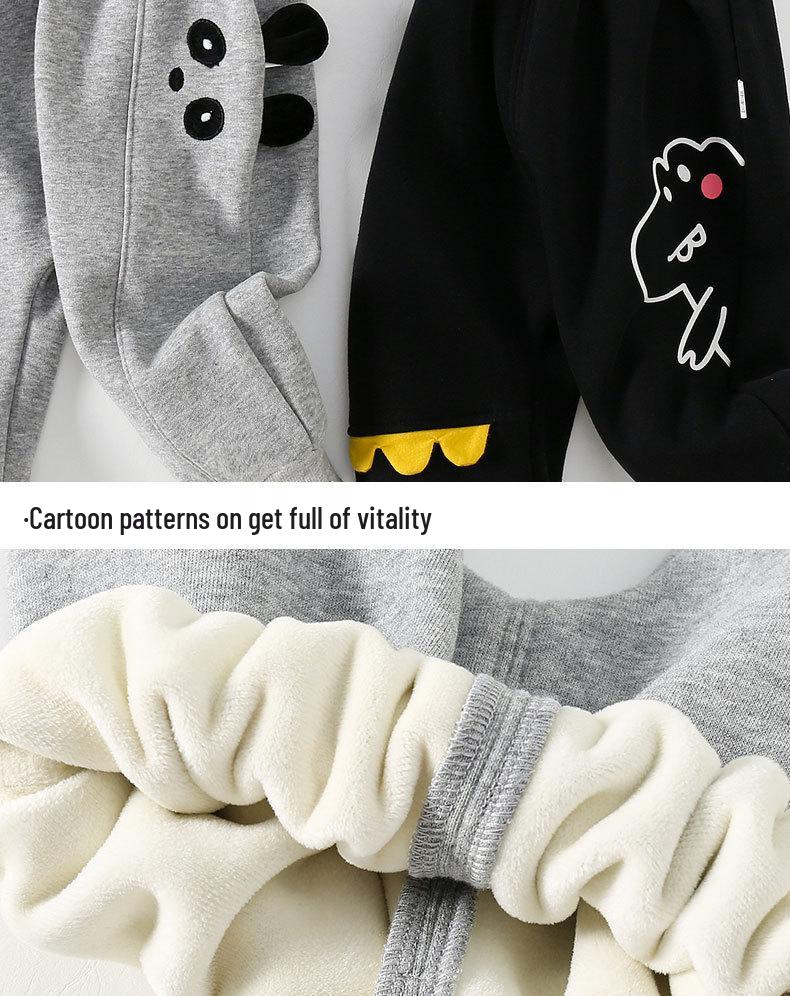 Cartoon Fleece-Lined Toddler Pants: Boys' One-Piece, Thick for Winter, Casual & Warm
