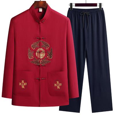 Vêtements traditionnels chinois Tang Kung Fu Costume Mode Décontracté Broderie T-shirt Pantalon Wing Chun Tai Chi Confortable Ensemble Homme