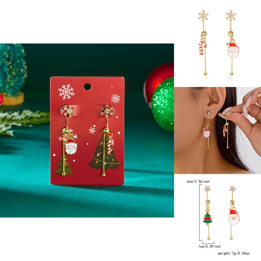 Fashion Christmas Earrings With Santa Claus And Bell Elements For Holiday Party Wear