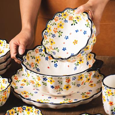 Dishes and Dishes Set Household Ceramic Tableware Creative Plates Vegetable Plates Rice Bowls Binaural Plates Soup Bowls Noodle Bowls