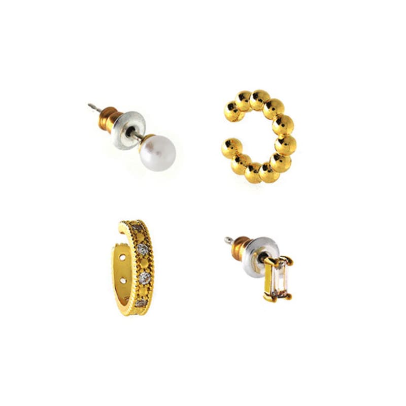 Shertz [4set] Pearl n Cubic Earcuff Earring (14k) SHEC0014