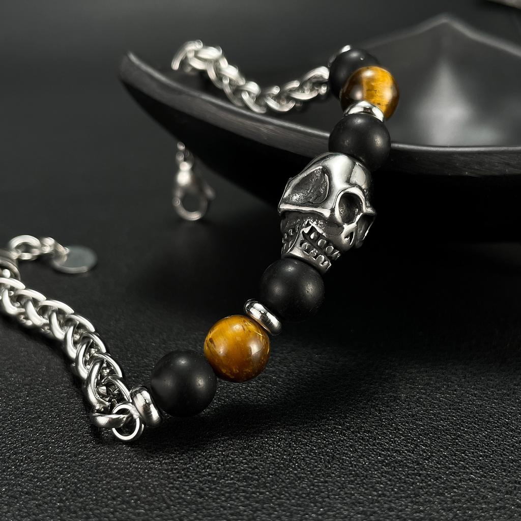 Eye of the tiger Beads Bracelet Hip-hop Skeleton Stone Bracelets Bulk Vintage Hand Accessories for Man ALN25123005