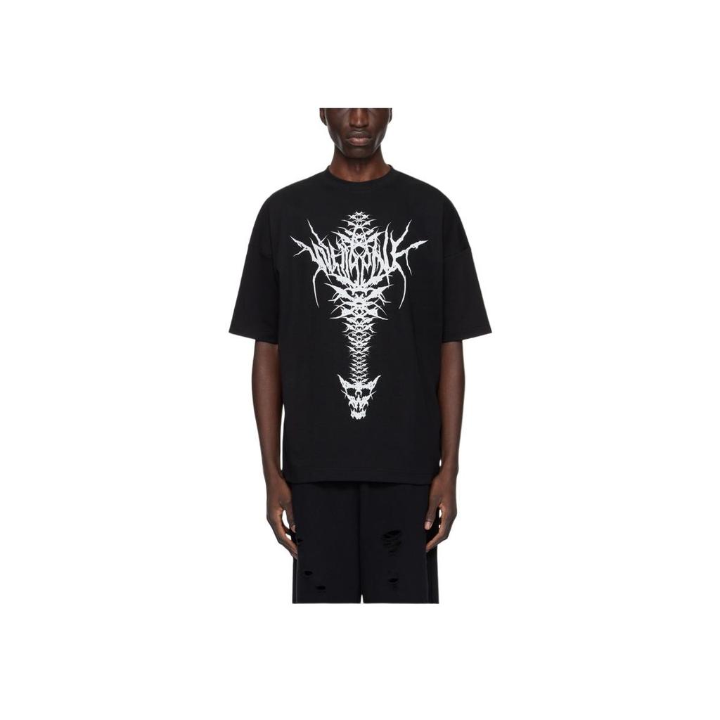 We11done Spine Skull Pattern Printed Embroidered Crew Neck Pullover Short Sleeve T-Shirt Men T-Shirts Black WD-TT1-24-720-U-BK
