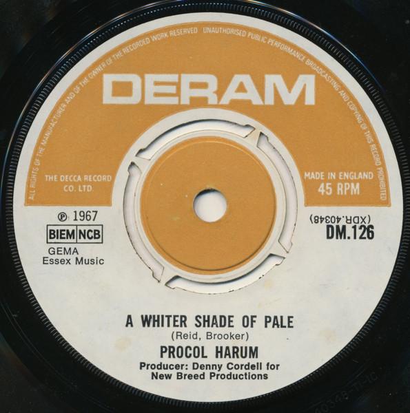 

7-дюймовая пластинка PROCOL HARUM A Whiter Shade Of Pale DM126 Deram 1967 UK Rock Б/у