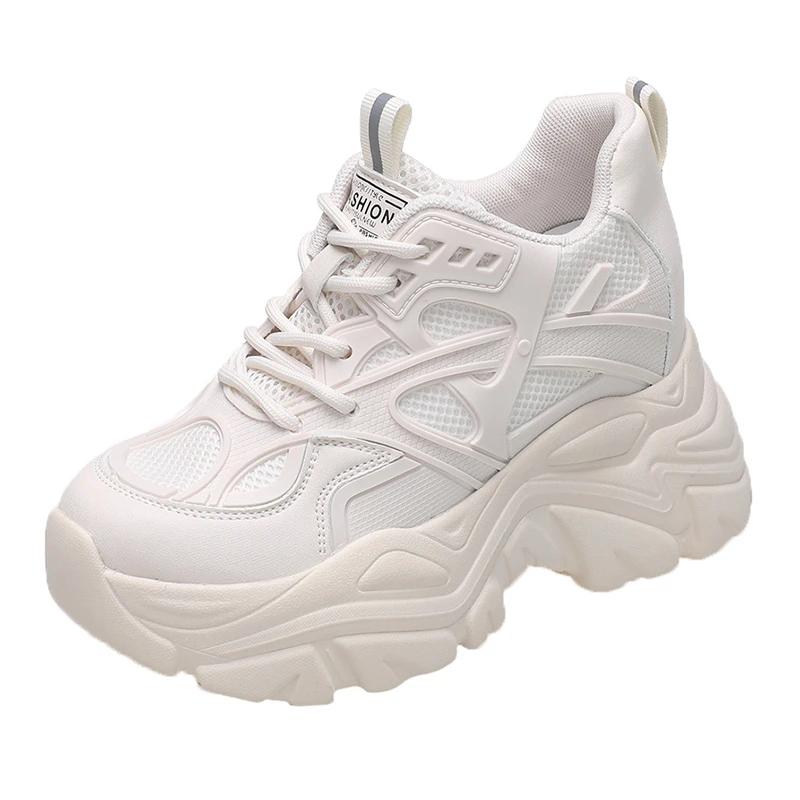 Fashion Spring Breathable Mesh Sneakers Hidden Increasing Sport Shoes Woman Wedge Casual Chunky Shoes High Platform Shoes 8.5CM Autumn