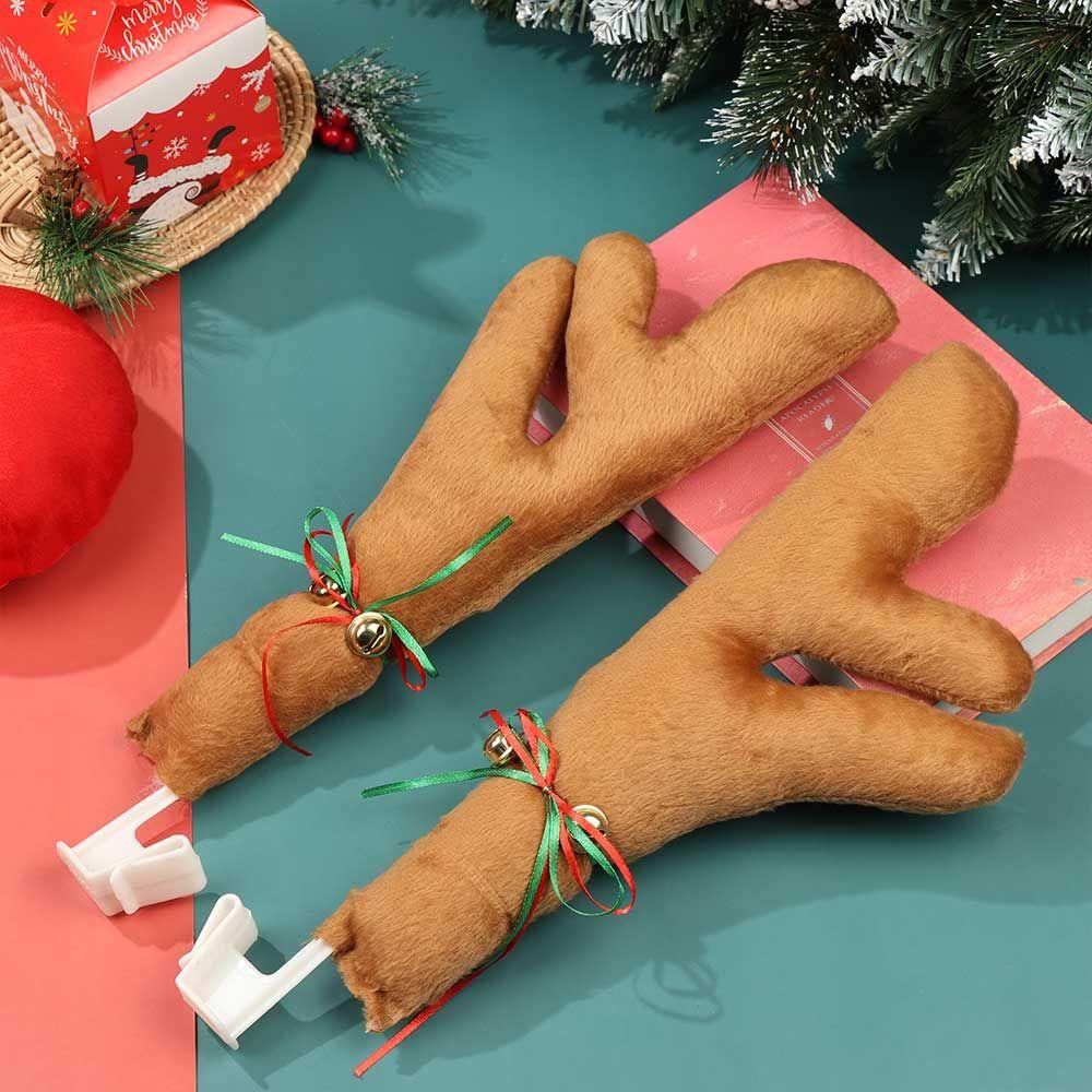 Christmas Car Decoration Antlers Red Nose Set Reindeer Decoration Vehicle Red Nose Elk Horn Decor Set Christmas Ornaments