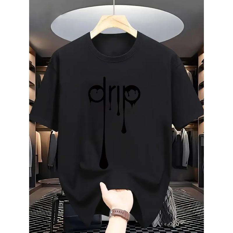 [Summer Casual T-Shirt] Men s Summer Casual T-Shirt | Letter Print | Round Neck Regular Fit | Stylish Casual Attire S чёрный