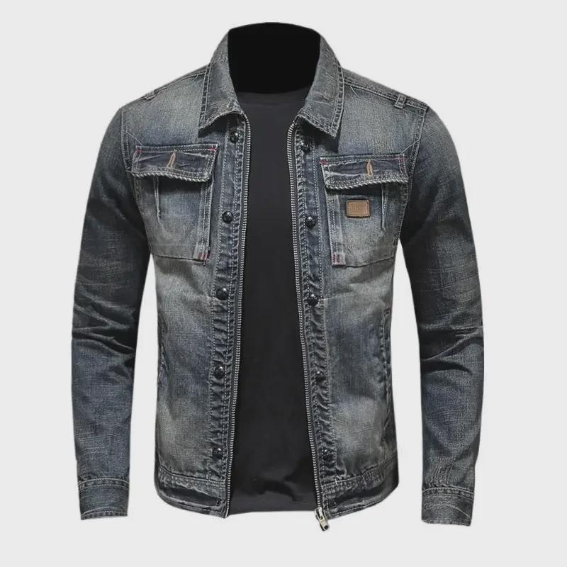 2024 Autumn Korean Trendy Men's Slim Retro Denim Jacket - Fashionable Casual Motorcycle Style