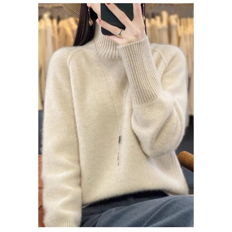 Solid Color Women's Autumn and Winter New Half-turtleneck Sweater Knitted Bottoming Shirt Warm and Versatile Pullover