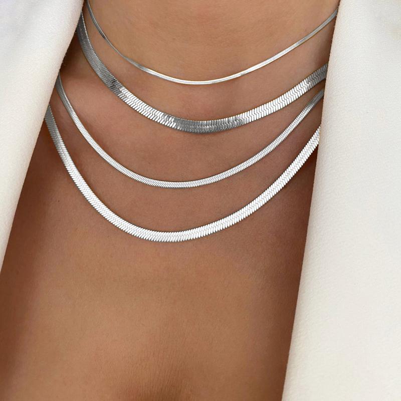 3-5mm Dames Visgraat Ketting, Roestvrij Staal Zilverkleurig Sleutelbeen Ketting Choker Collier