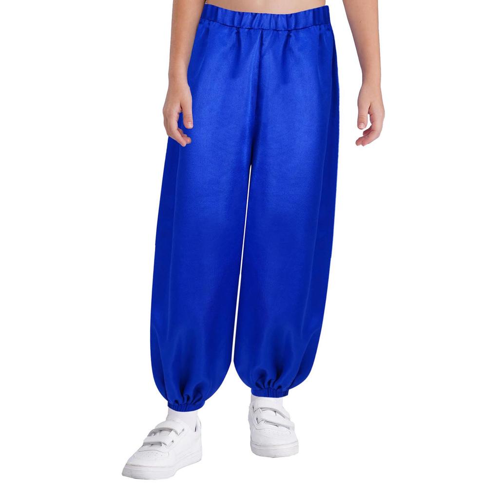 Girls Satin Bloomers Belly Dance Pants Elastic Waistband Loose Fit Solid Color Performance Outfit