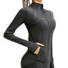Aiithuug Figurbetonte Shirts Sport Nahtloses Yoga-Shirt Langarm Fitnessshirt mit Reißverschluss mit durchgehendem Reißverschluss Daumenloch Training