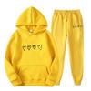 Womens Casual Hooded Sweatshirt Set Loose Fit College Style Printed Long Sleeve Top Drawstring Pants