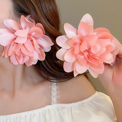 Solid Color Large Fabric Flower Earrings Fashionable and Exquisite Earrings Light Luxury High-end Temperament Versatile Earrings Women