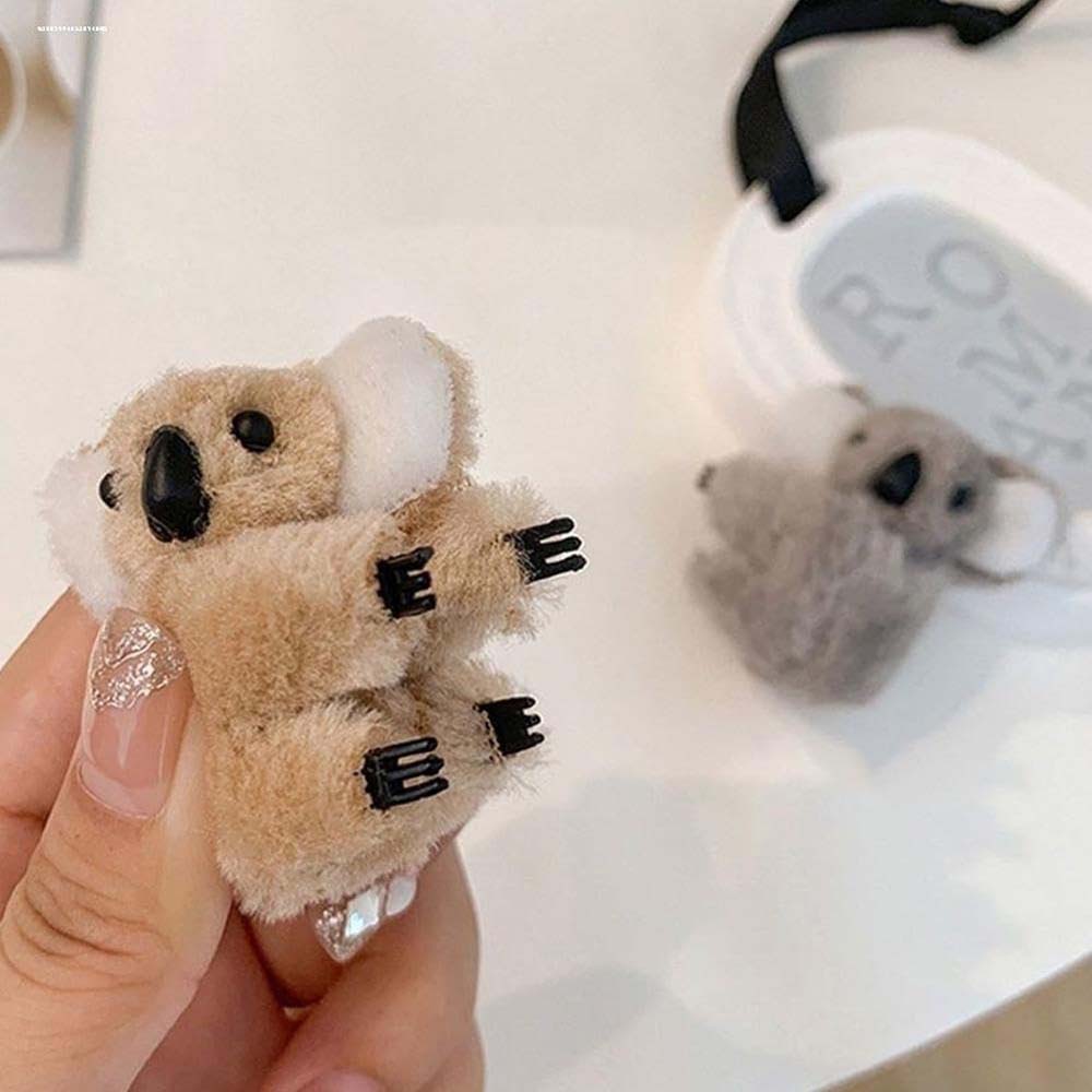2Pcs Plush Koala Hair Clips, Cute Stuffed Animal Hair Clips, Small Koala Bear Hair Claw Bangs Clip Irregular Hair Clamps Hairpin Hair Accessories