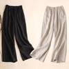 Women Cotton Linen Wide Leg Pants Female Summer Pants Full Length Casual Pants Fashion Solid Loose High Waist Straight Trousers