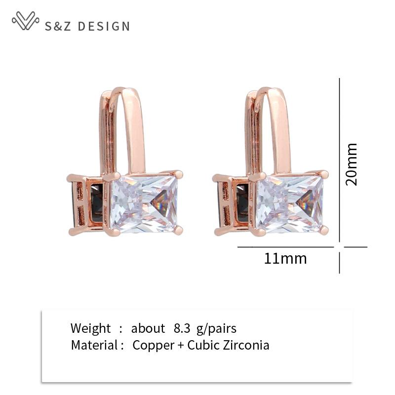 Fashion Double Sided Rectangle Cubic Zirconia Drop Earrings For Women Wedding Elegant Trendy Jewelry Gift