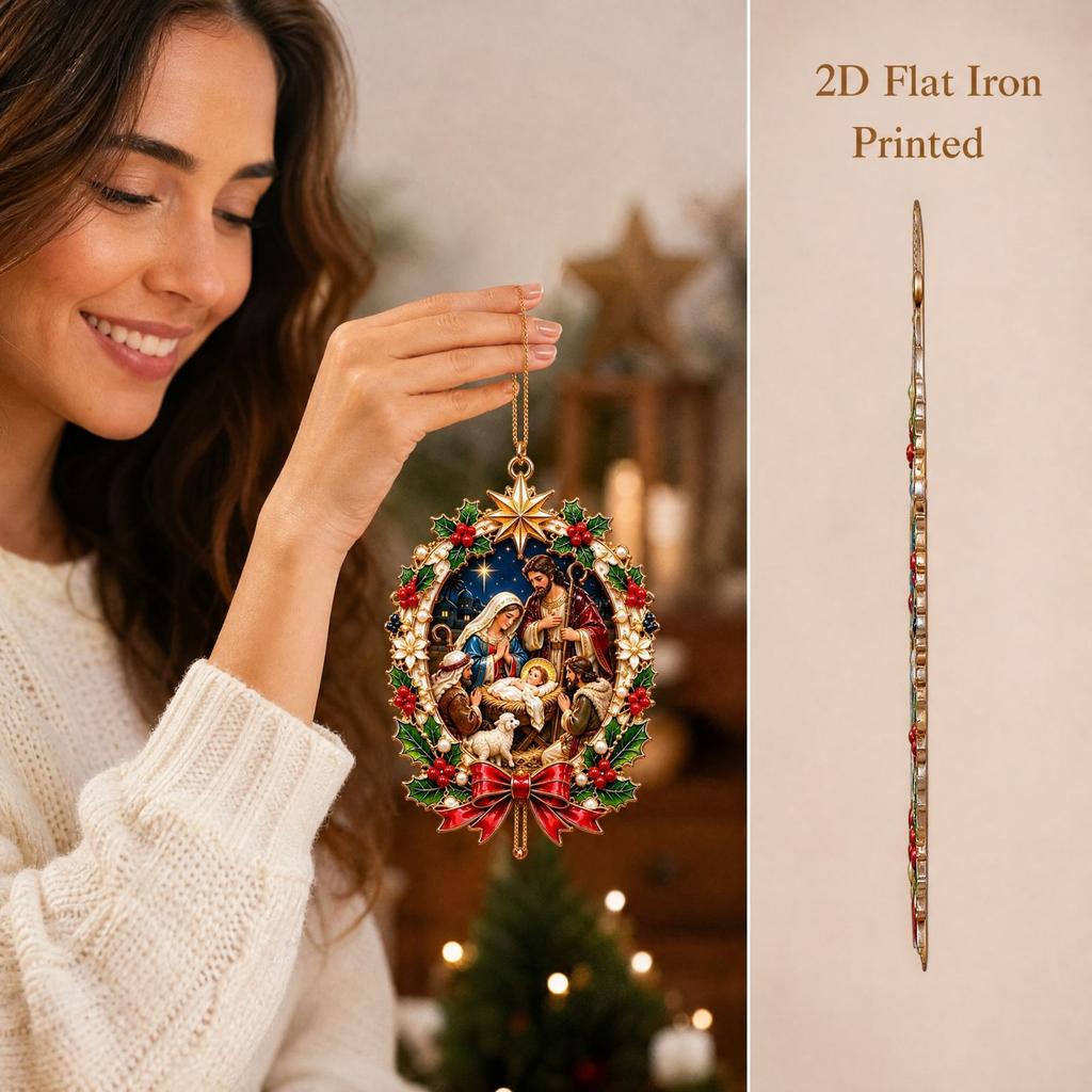 Christmas Scene Hanging Ornament, 2D Flat Wall Decor with Double-Sided Print for Holiday Home Display