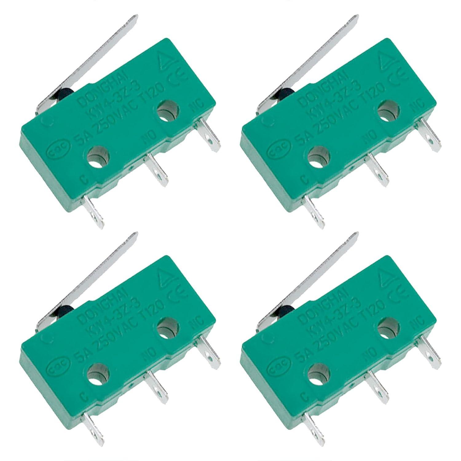 

Xhziy KW4-3Z Micro Limit Switch Three-Pin Roller Waterproof Travel Limit Switch Micro Switch with Lever Green 4PCS