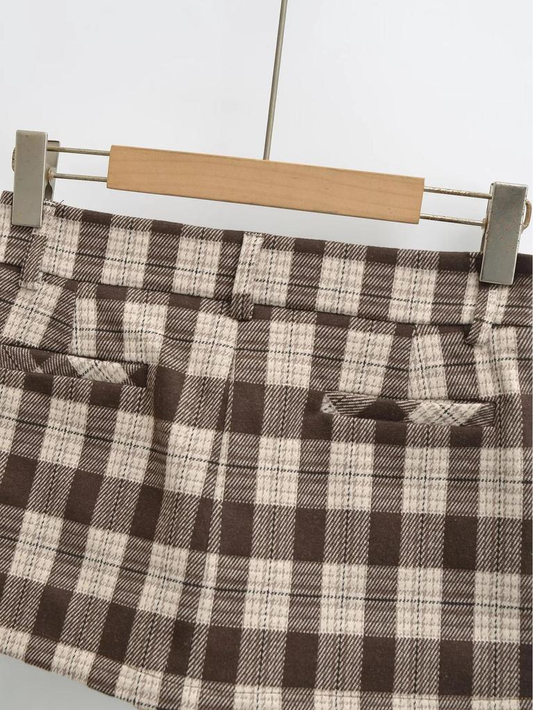 Retro Plaid Low-Waist A-line Skirt - Autumn/Winter Hip-Hugging Style for Women